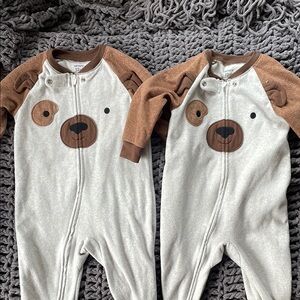 Set of 2 matching puppy footie pajamas 12m for twins